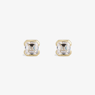 Asscher Cut Half Bezel Stud Earrings