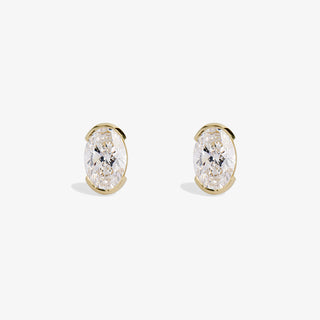 Oval Half Bezel Stud Earrings